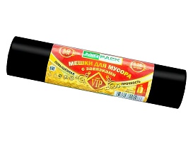 Мешки для мусора 120 л, с завязками, черные, в рулоне 10 шт., ПНД, 15 мкм, 800х750 мм, VIP, Z12010black в Сосновом Бору