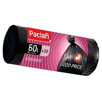Мешки для мусора 60 л, черные, в рулоне 20 шт., ПНД, 7,4 мкм, 720х600 мм, PACLAN, 600820 в Сосновом Бору