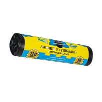 Мешки для мусора 120 л, с ушками, черные, в рулоне 10 шт., ПНД, 13 мкм, 1050х680 мм, Крепакоф, 4607075710436 в Сосновом Бору