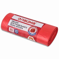 Мешки для мусора 60 л, красный, в рулоне 20 шт., ПНД, 10 мкм, 680х580 мм, LAIMA, 606702 в Сосновом Бору