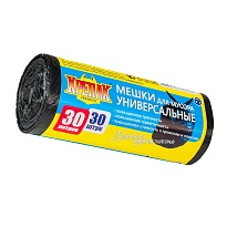 Мешки для мусора 30 л, черные, в рулоне 30 шт., ПНД, 9 мкм, 600х500 мм, Крепак, 4607075710108 в Сосновом Бору