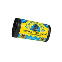 Мешки для мусора 20 л, с ушками, черные, в рулоне 30 шт., ПНД, 10 мкм, 550х440 мм, Крепакоф, 4607075710405 в Сосновом Бору