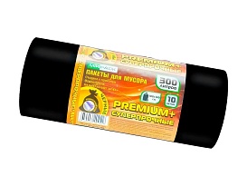 Мешки для мусора 300 л, черные, в рулоне 10 шт., ПВД 70 мкм, 1400х1000 мм, PREMIUM+, 30010160 в Сосновом Бору