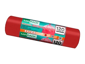 Мешки для мусора 120 л, красные, в рулоне 10 шт., ПНД, 14 мкм, 1100х700 мм, EXTRA, ex1201805 в Сосновом Бору