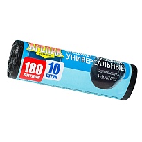 Мешки для мусора 180 л, с ушками, черные, в рулоне 10 шт., ПНД, 20 мкм, 1150х800 мм, Крепак, 4607075710498 в Сосновом Бору