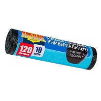 Мешки для мусора 120 л, с ушками, черные, в рулоне 10 шт., ПНД, 15 мкм, 1100х700 мм, Крепак, 4607075710474 в Сосновом Бору