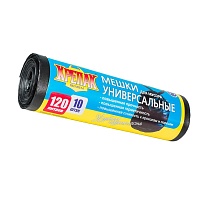 Мешки для мусора 120 л, черные, в рулоне 10 шт., ПНД, 15 мкм, 1100х700 мм, Крепак, 4607075710214 в Сосновом Бору