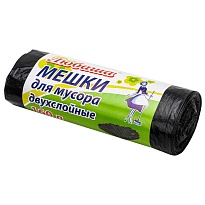 Мешки для мусора 160 л, черные, в рулоне 10 шт., ПВД, 23 мкм, 1200х900 мм, Любаша, 607681 в Сосновом Бору