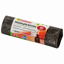 Мешки для мусора 60 л, черные, в рулоне 20 шт., ПНД, 5 мкм, 650х570 мм, Любаша, 605331 в Сосновом Бору