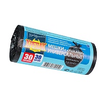 Мешки для мусора 30 л, с ушками, черные, в рулоне 30 шт., ПНД, 9 мкм, 600х500 мм, Крепак, 4607075710450 в Сосновом Бору