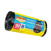 Мешки для мусора 180 л, черные, в рулоне 30 шт., ПНД, 20 мкм, 1150х800 мм, Крепак, 4607075710139 в Сосновом Бору