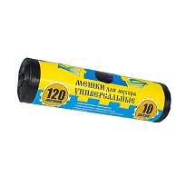 Мешки для мусора 120 л, с ушками, черные, в рулоне 10 шт., ПНД, 13 мкм, 1050х680 мм, Крепакоф, 4607075710252 в Сосновом Бору