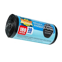 Мешки для мусора 180 л, с ушками, черные, в рулоне 30 шт., ПНД, 20 мкм, 1150х800 мм, Крепак, 4607075710399 в Сосновом Бору