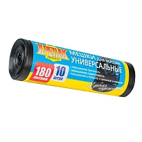 Мешки для мусора 180 л, черные, в рулоне 10 шт., ПНД, 20 мкм, 1150х800 мм, Крепак, 4607075710481 в Сосновом Бору