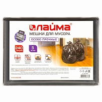 Мешки для мусора 240 л, черные, в пачке 5 шт., ПВД 60 мкм, 1400х900 мм, LAIMA, 601394 в Сосновом Бору