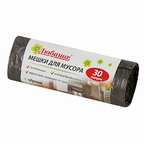 Мешки для мусора 30 л, черные, в рулоне 20 шт., ПНД, 5 мкм, 550х470 мм, Любаша эконом, 605329 в Сосновом Бору