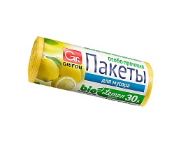 Мешки для мусора 30 л, ароматизированные, Лимон, желтые, в рулоне 20 шт., ПНД, 9 мкм, 560х530 мм, GRIFON Aroma, 101-020 Li в Сосновом Бору