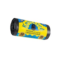 Мешки для мусора 30 л, с ушками, черные, в рулоне 30 шт., ПНД, 8 мкм, 580х460 мм, Крепакоф, 4607075710238 в Сосновом Бору