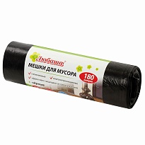Мешки для мусора 180 л, черные, в рулоне 10 шт., ПВД, 24 мкм, 1060х800 мм, Любаша, 605336 в Сосновом Бору