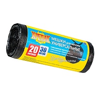 Мешки для мусора 20 л, черные, в рулоне 30 шт., ПНД, 10 мкм, 550х440 мм, Крепак, 4607075710092 в Сосновом Бору
