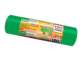 Мешки для мусора 120 л, зеленые, в рулоне 10 шт., ПНД, 14 мкм, 1100х700 мм, EXTRA, ex1201804 в Сосновом Бору