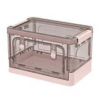 Ящик пластиковый складной прозрачный коричневый, дно розовое, 360х235х230 мм, с колесиками в Сосновом Бору